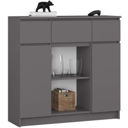 OSLY Buffet commode bois  3 tiroirs 2 portes  98x101x35cm Gris anthracite