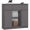 OSLY Buffet commode bois  3 tiroirs 2 portes  98x101x35cm Gris anthracite