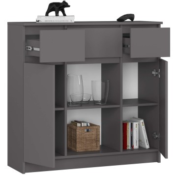 OSLY Buffet commode bois  3 tiroirs 2 portes  98x101x35cm Gris anthracite