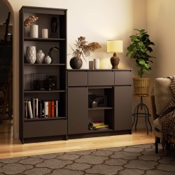 OSLY Buffet commode bois  3 tiroirs 2 portes  98x101x35cm Gris anthracite