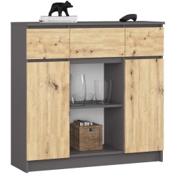 OSLY Buffet commode  3 tiroirs 2 portes  98x101x35cm Gris anthracite bois