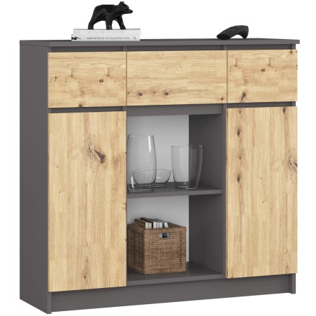 OSLY Buffet commode  3 tiroirs 2 portes  98x101x35cm Gris anthracite bois