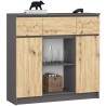 OSLY Buffet commode  3 tiroirs 2 portes  98x101x35cm Gris anthracite bois