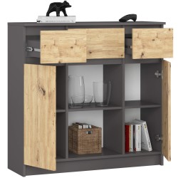 OSLY Buffet commode  3 tiroirs 2 portes  98x101x35cm Gris anthracite bois