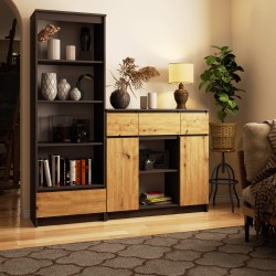 OSLY Buffet commode  3 tiroirs 2 portes  98x101x35cm Gris anthracite bois