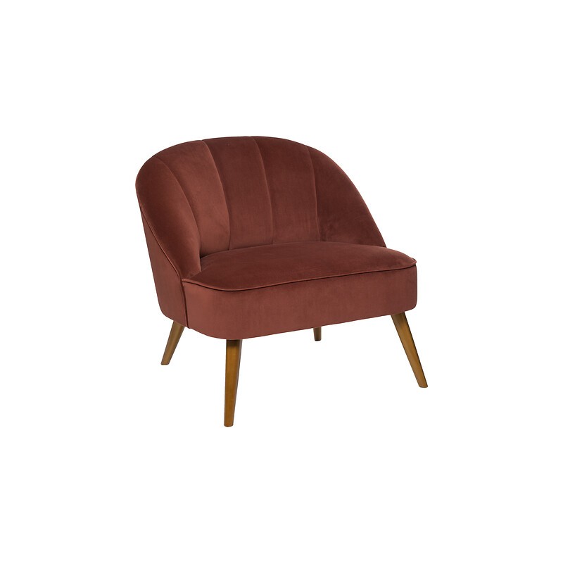 Fauteuil Naova velours pieds bois terracotta Fauteuil Naova velours pieds bois terracotta