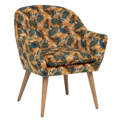 Fauteuil Sango velours imprimé feuilles ocres
