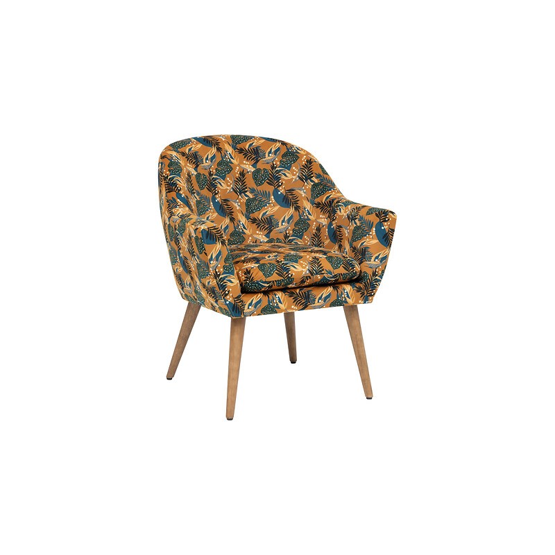 Fauteuil Sango velours imprimé feuilles ocres Fauteuil Sango velours imprimé feuilles ocres