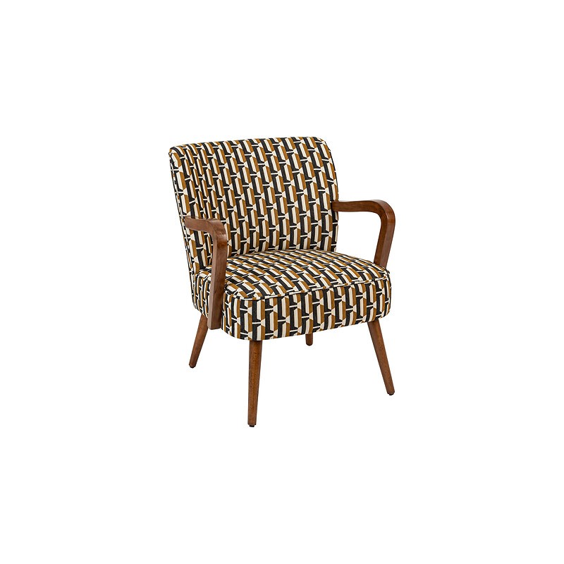 Fauteuil avec accoudoirs Chiara chenille jacquard noir et ocre Fauteuil avec accoudoirs Chiara chenille jacquard noir et ocre