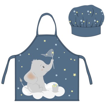 Elephant Blue children's apron 2-piece set