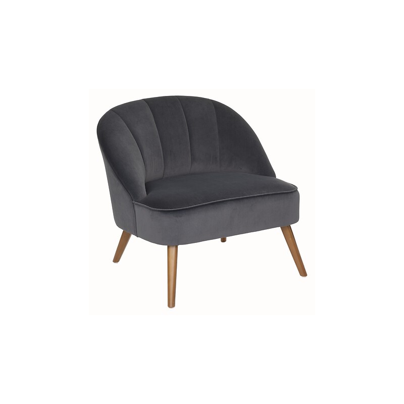 Fauteuil Naova velours pieds bois gris Fauteuil Naova velours pieds bois gris