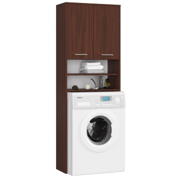 Meuble machine a laver 2 portes Marron 4 étagères 64x30x180 cm
