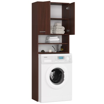 Meuble machine a laver 2 portes Marron 4 étagères 64x30x180 cm