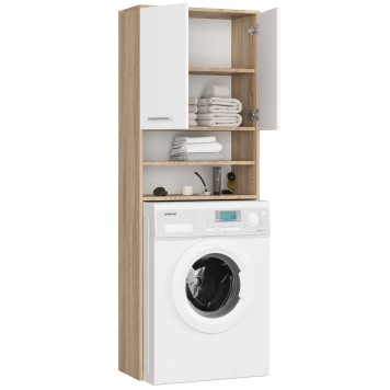 Meuble machine a laver 2 portes Blanc Bois 4 étagères 64x30x180 cm