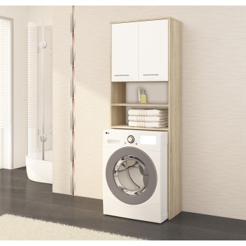 Meuble machine a laver 2 portes Blanc Bois 4 étagères 64x30x180 cm