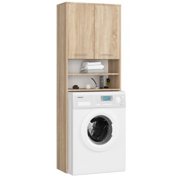 Meuble machine a laver 2 portes façade Bois Chêne Sonoma 4 étagères 64x30x180 cm