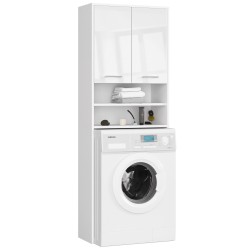 Meuble machine a laver 2 portes façade Blanc brillant 4 étagères 64x30x180 cm