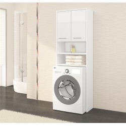Meuble machine a laver 2 portes façade Blanc brillant 4 étagères 64x30x180 cm