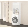 Meuble machine a laver 2 portes façade Blanc brillant 4 étagères 64x30x180 cm