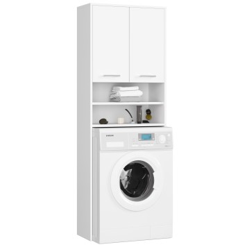 Meuble machine a laver 2 portes façade Blanc 4 étagères 64x30x180 cm
