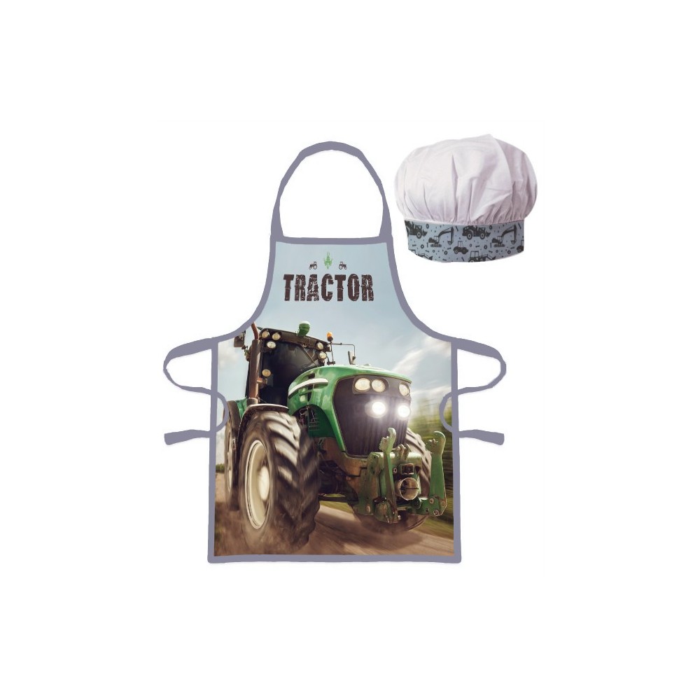Tractor Green kids apron 2-piece set