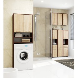 Meuble machine a laver 2 portes Marron Bois 4 étagères 64x30x180 cm