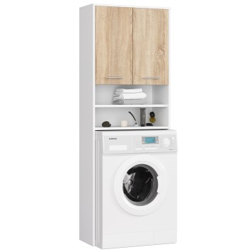 Meuble machine a laver  2 portes façade Chêne Sonoma 4 étagères 64x30x180 cm
