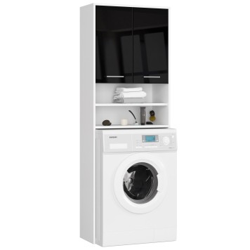 Meuble machine a laver 2 portes Nois brillant 4 étagères 64x30x180 cm