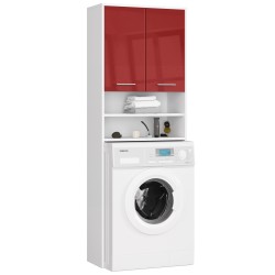 Meuble machine a laver 2 portes Rouge brillant 4 étagères 64x30x180 cm