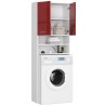 Meuble machine a laver 2 portes Rouge brillant 4 étagères 64x30x180 cm