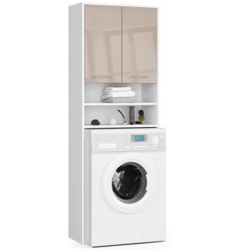 Meuble machine a laver 2 portes façade cappucino brillant 4 étagères 64x30x180 cm