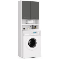Meuble machine a laver 2 portes Gris brillant 4 étagères 64x30x180 cm