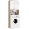 Meuble machine a laver 2 portes Blanc brillant couleur bois 4 étagères 64x30x180 cm