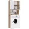 Meuble machine a laver 2 portes Blanc brillant couleur bois 4 étagères 64x30x180 cm