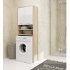 Meuble machine a laver 2 portes Blanc brillant couleur bois 4 étagères 64x30x180 cm