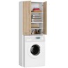 Meuble machine a laver 2 portes 4 étagères 180X64X30 cm Blanc- Porte Bois