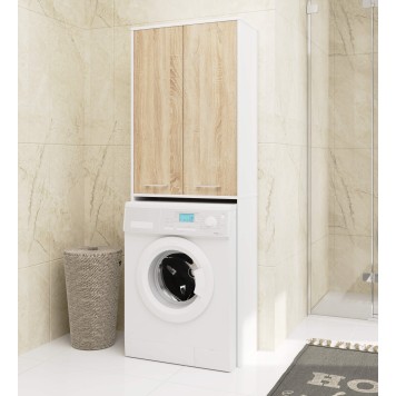 Meuble machine a laver 2 portes 4 étagères 180X64X30 cm Blanc- Porte Bois