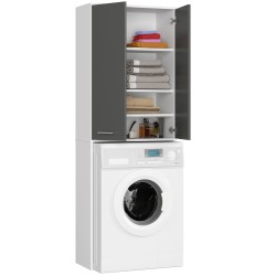 Meuble machine a laver 2 portes 4 étagères 180X64X30 cm Porte Grise