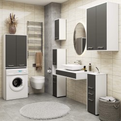 Meuble machine a laver 2 portes 4 étagères 180X64X30 cm Porte Grise