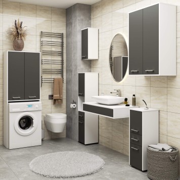 Meuble machine a laver 2 portes 4 étagères 180X64X30 cm Porte Grise