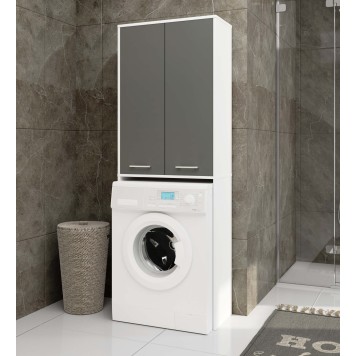 Meuble machine a laver 2 portes 4 étagères 180X64X30 cm Porte Grise