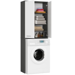 Meuble machine a laver 2 portes 4 étagères 180X64X30 cm Gris / Blanc