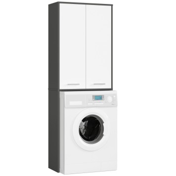 Meuble machine a laver 2 portes 4 étagères 180X64X30 cm Gris / Blanc