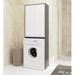 Meuble machine a laver 2 portes 4 étagères 180X64X30 cm Gris / Blanc
