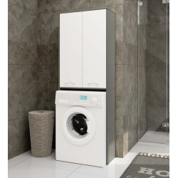 Meuble machine a laver 2 portes 4 étagères 180X64X30 cm Gris / Blanc