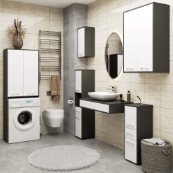 Meuble machine a laver 2 portes 4 étagères 180X64X30 cm Gris / Blanc