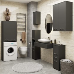 Meuble machine a laver 2 portes 4 étagères 180X64X30 cm Gris