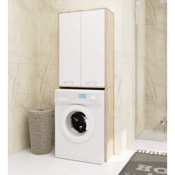 Meuble machine a laver 2 portes 4 étagères 180X64X30 cm Sonoma Blanc
