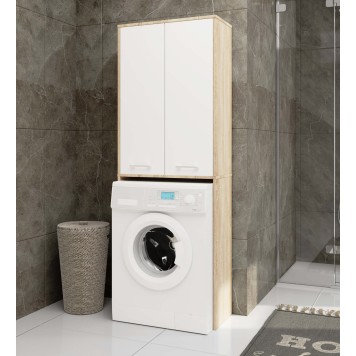 Meuble machine a laver 2 portes 4 étagères 180X64X30 cm Sonoma Blanc