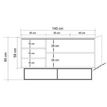 Buffet 3 portes Chêne naturel 140cm